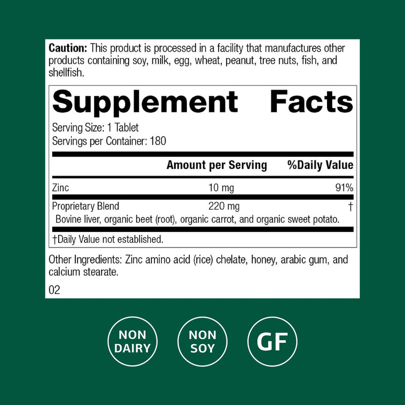 Standard Process Zinc Chelate – Immune Support, Skin Health & Gluten-Free (180 Tablets)