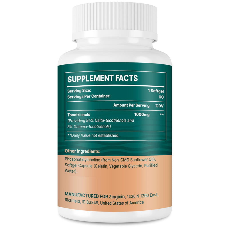 Zingicin Vitamin E Tocotrienols - Liposomal Vitamin E (1000mg), Delta & Gamma Tocotrienols, 60 Softgels