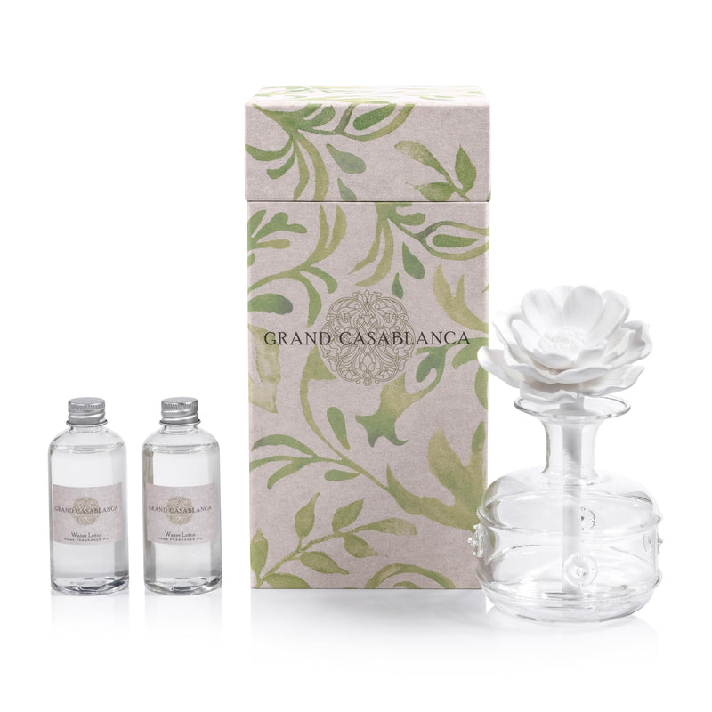 Zodax Grand Casablanca Porcelain Oil Diffuser - 6.76 oz Water Lotus