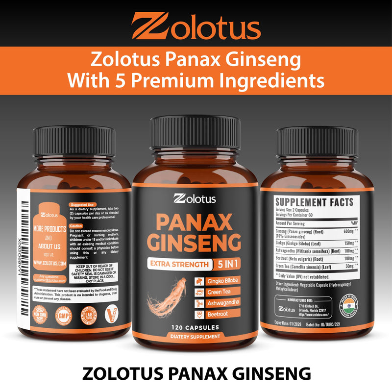 Zolotus Panax Ginseng + Ginkgo Biloba – 120 Capsules (2-Month Supply)
