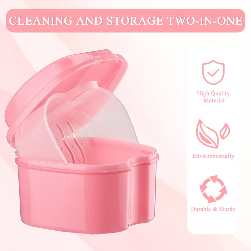 Zubebe 20 Pcs Denture Case Set with Strainer Basket – 5 Colors, Travel Denture Bath & Retainer Holder