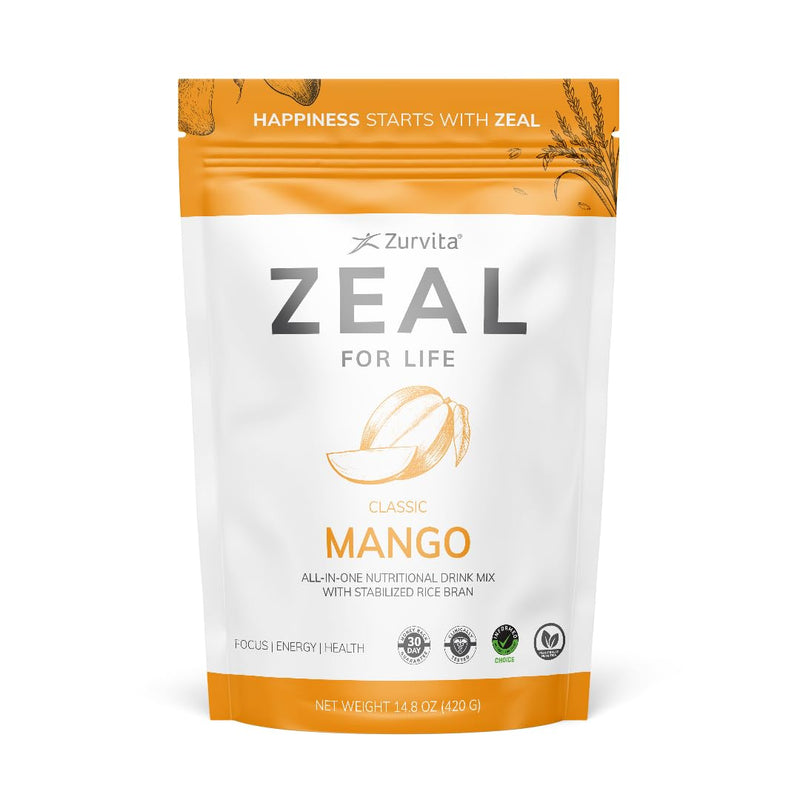 Zurvita Zeal for Life Wellness Drink Mix – Mango Flavor, Gluten-Free & Vegan (30 Servings, 420g)