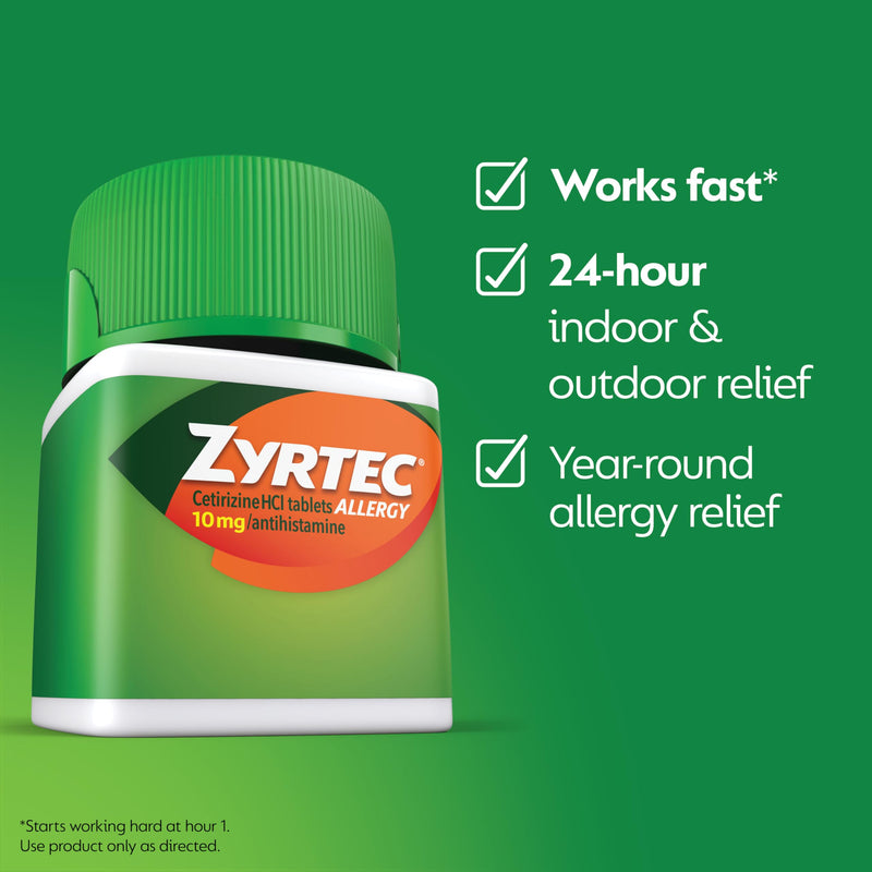 Zyrtec 24 Hour Allergy Relief Tablets | 10 mg Cetirizine HCl | Indoor & Outdoor Allergy Medicine | 45 ct