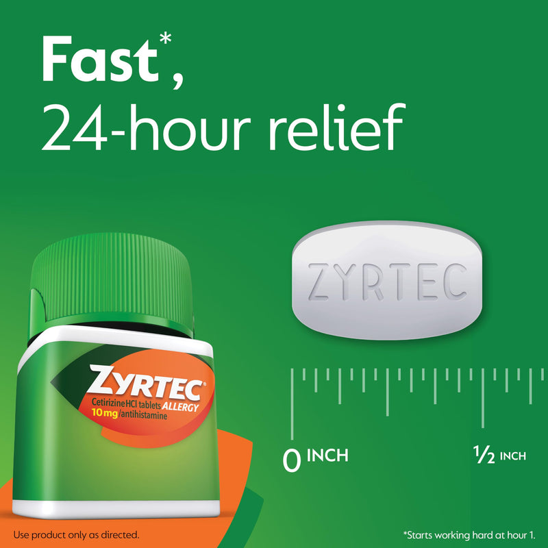 Zyrtec 24 Hour Allergy Relief Tablets | 10 mg Cetirizine HCl | Indoor & Outdoor Allergy Medicine | 45 ct
